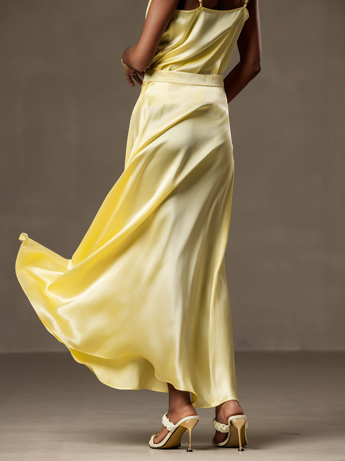 [Amarillo Claro] SilkSilky-ES 19Momme Seda Skirt 002