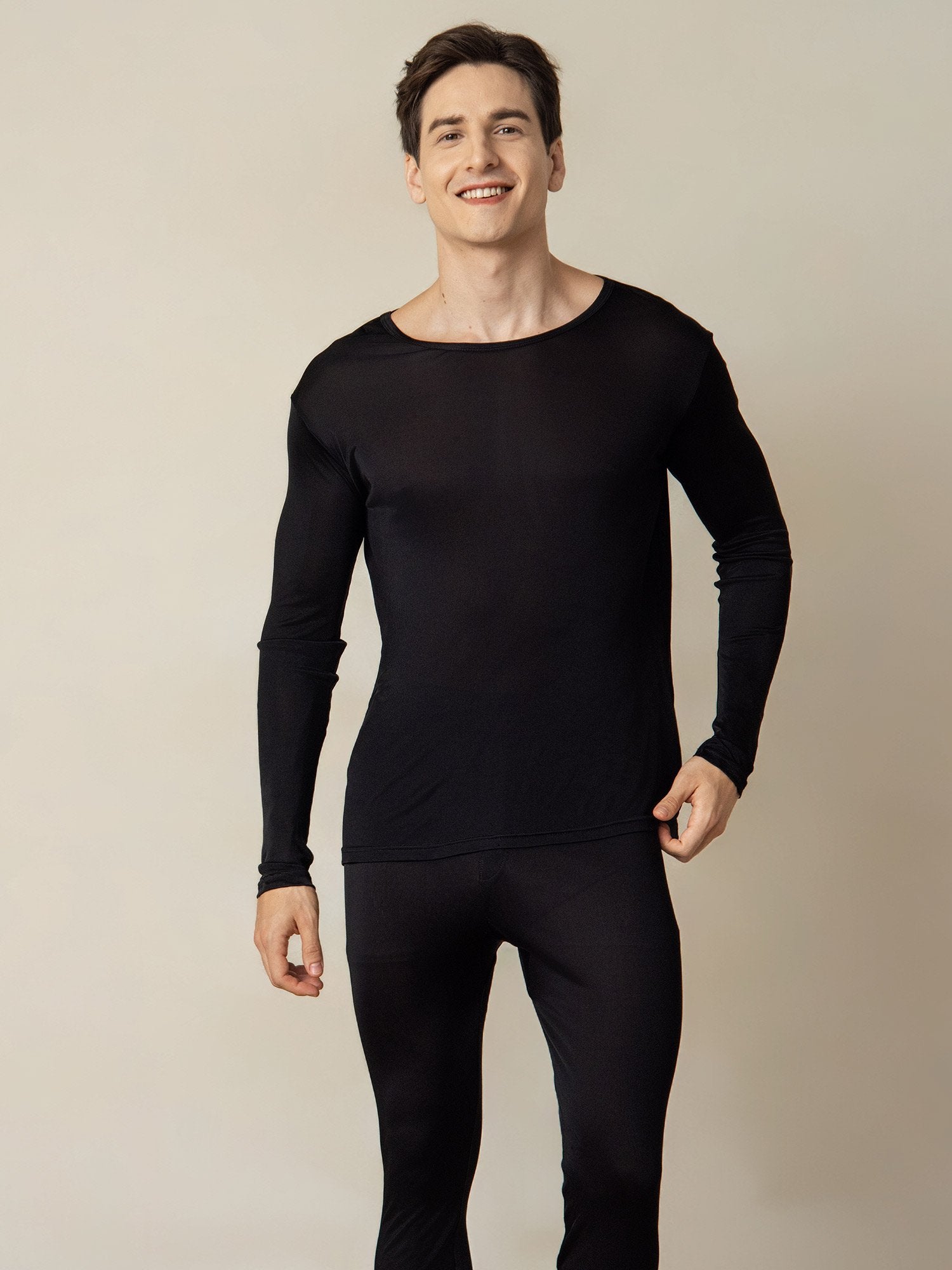 [Negro] SilkSilky-ES Seda Mens Pajamas 004