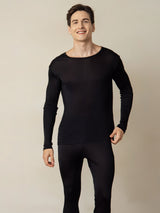 [Negro] SilkSilky-ES Long Sleeve Round Neck Ropa Interior Larga Hombre 004