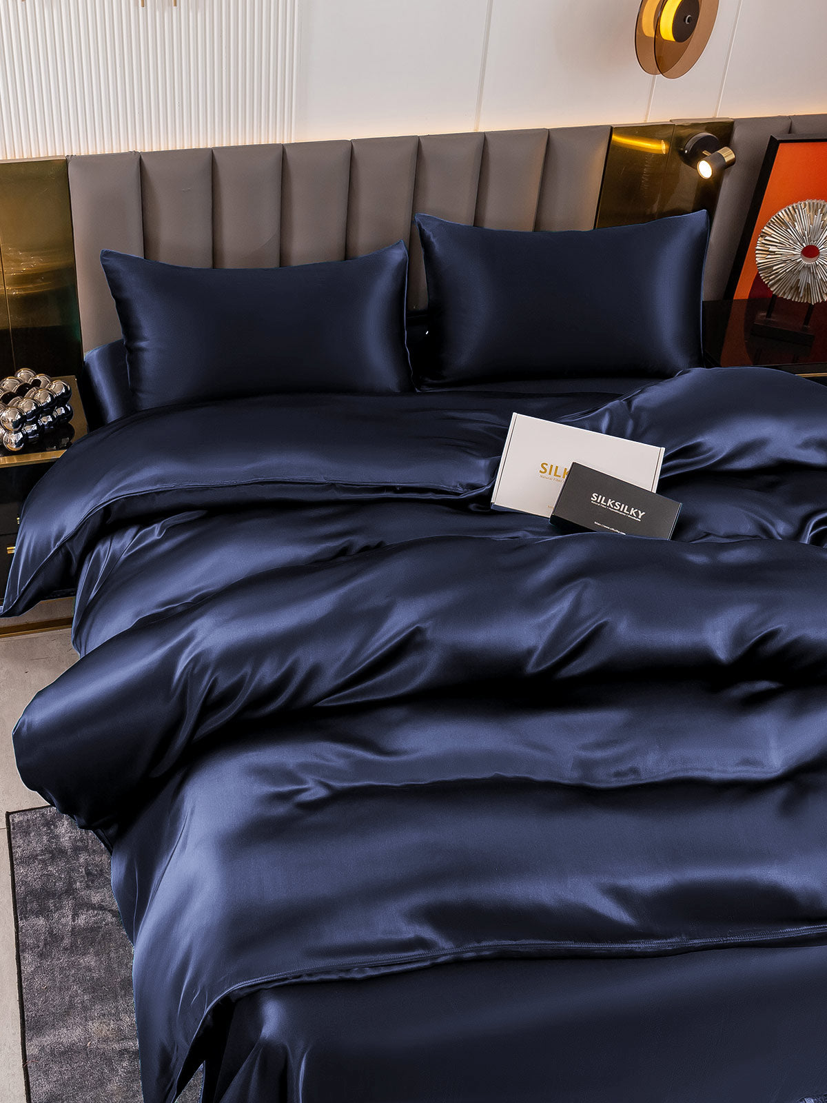 [Azul Oscuro] SilkSilky-ES 19Momme Juego de ropa de cama 004