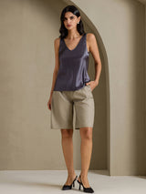 [Gris Oscuro] SilkSilky-ES Sleeveless V Neck Top de tirantes 007