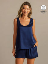[Azul Oscuro] SilkSilky-ES 19Momme Sin mangas Escote Cuchara Pijamas de mujer 001