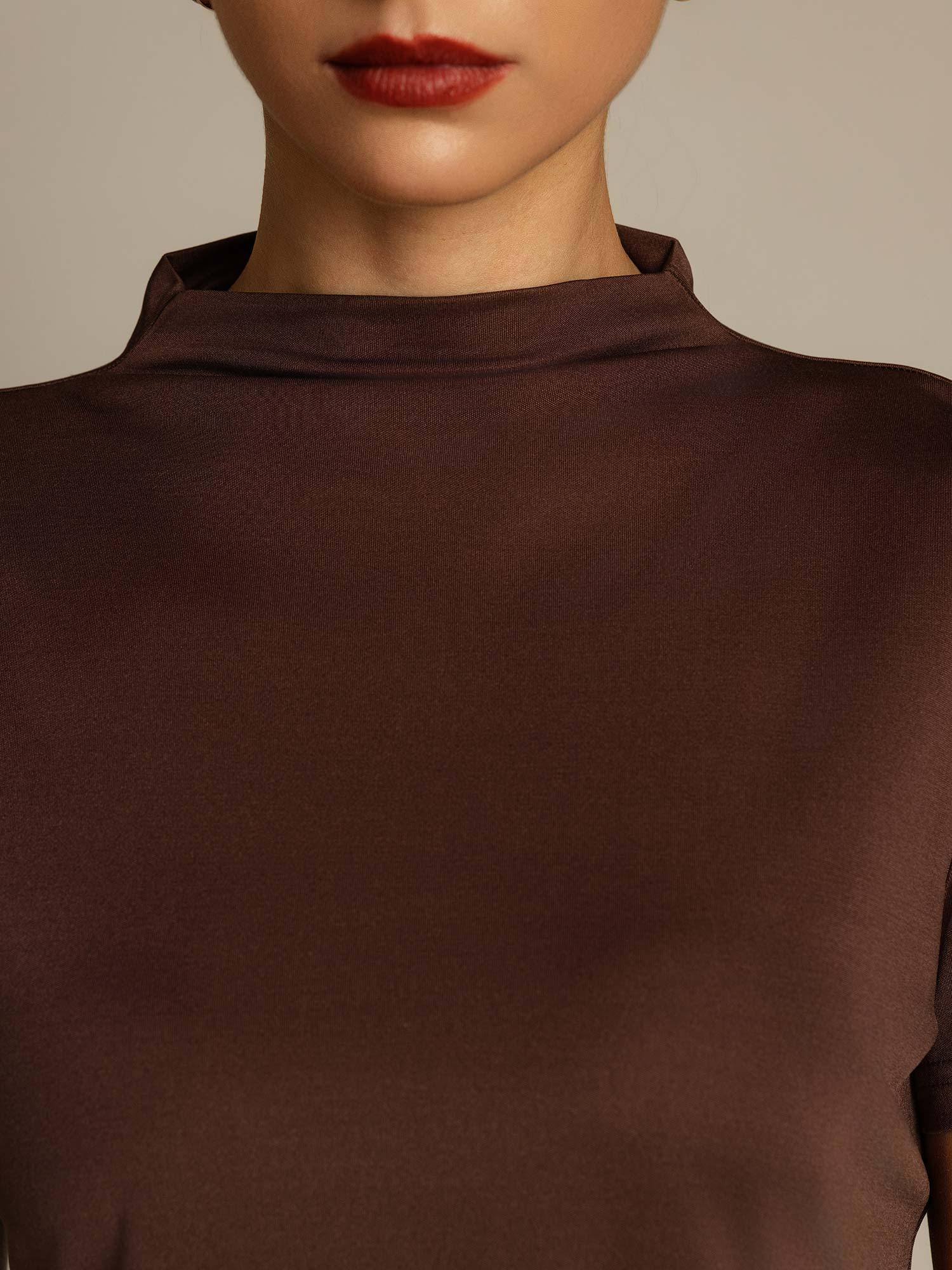 [Café] SilkSilky-ES Seda Pura Cuello Camisero Camisetas de Mujer 004