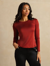 [Ladrillo Cocido] SilkSilky-ES Long Sleeve Crew Neck Camisetas de Mujer 001