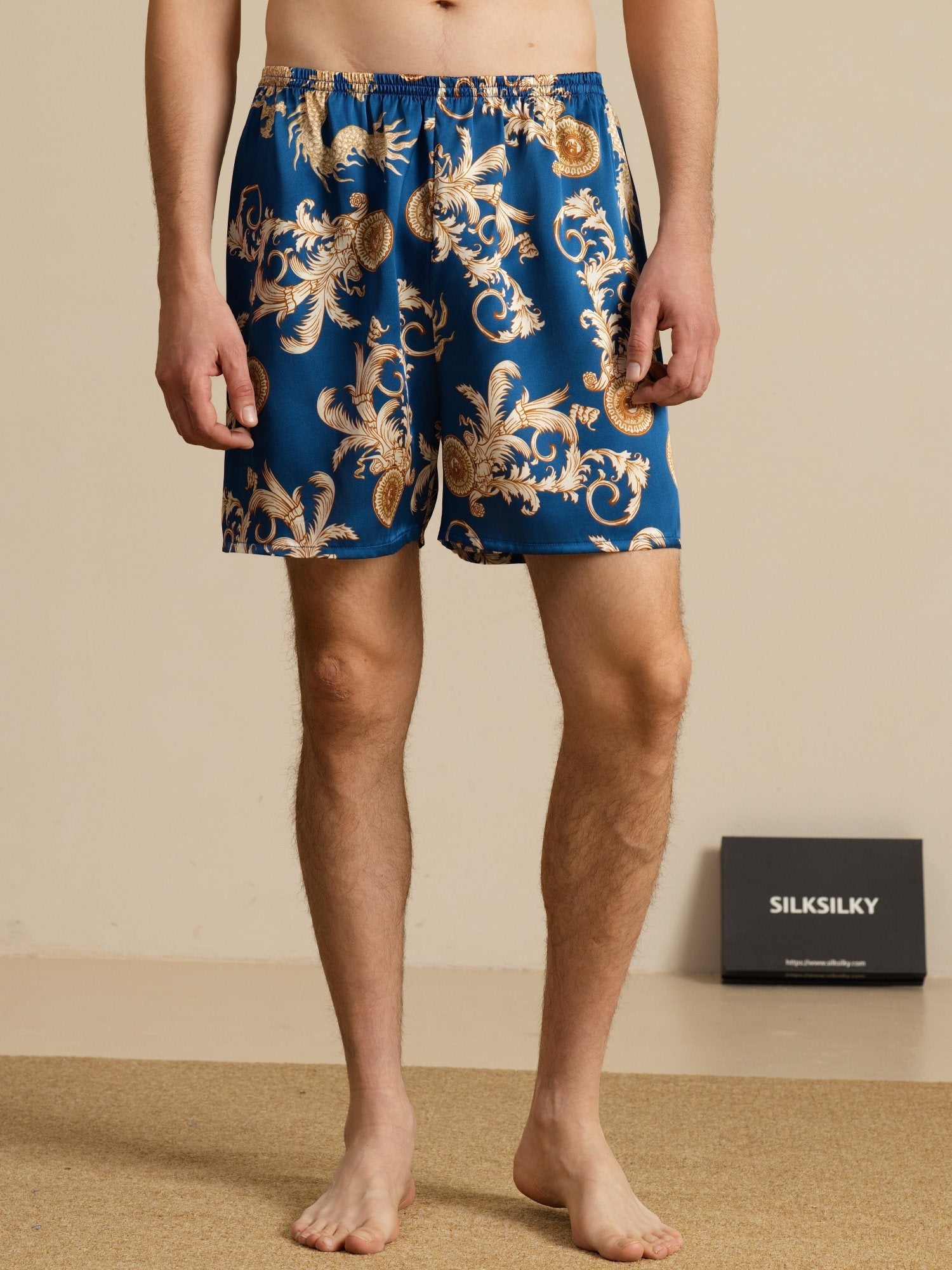 [Dragón Navy] SilkSilky-ES Mens Sleep Bottoms 001