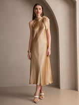 [Champán] SilkSilky-ES Sleeveless Halter Vestido 005