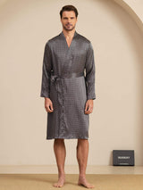 [Ginkgo Negro] SilkSilky-ES Long Sleeve V Neck Bata de hombre 007