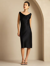 [Negro] SilkSilky-ES Sleeveless Cowl Neck Vestido 005