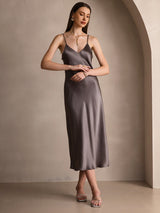 [Caqui Oscuro] SilkSilky-ES Spaghetti Strap V Neck Vestido 006