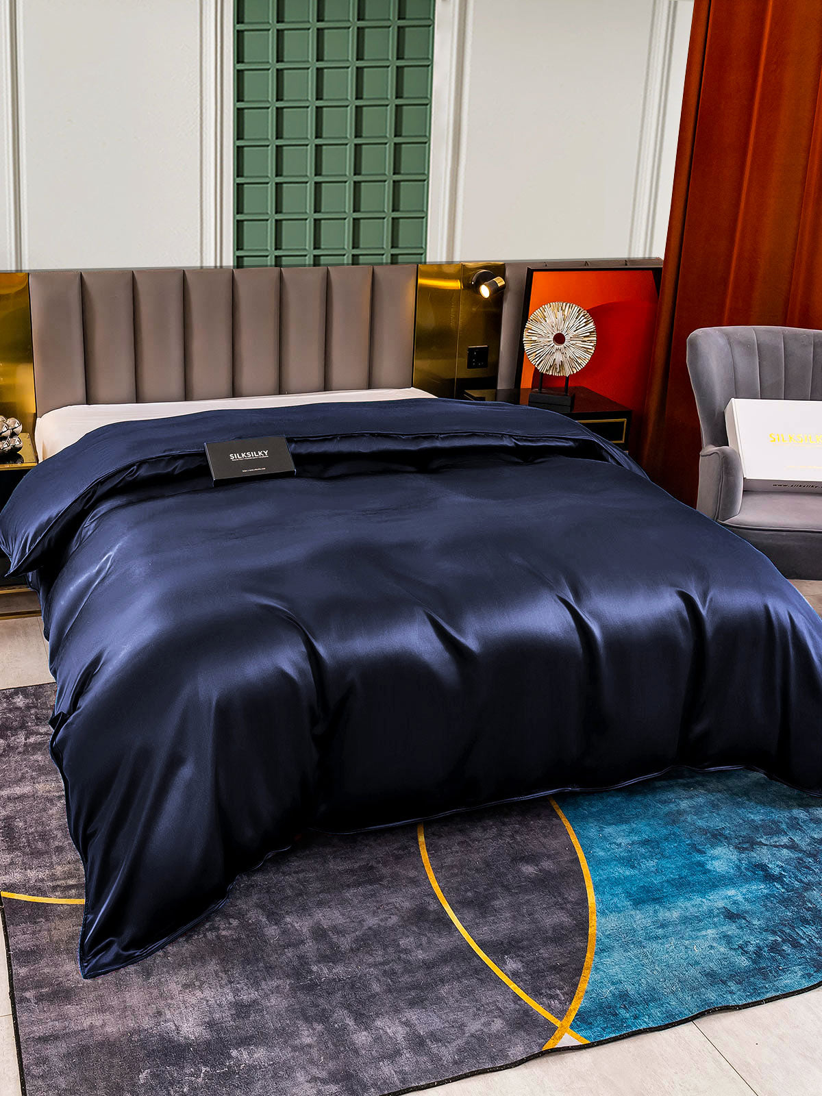 [Azul Oscuro] SilkSilky-ES 25Momme Seda Pura Duvet Cover 003