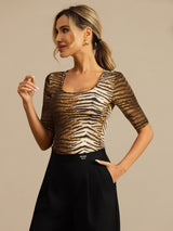 [Tigre] SilkSilky-ES A metà Escote Cuchara Camisetas de Mujer 005
