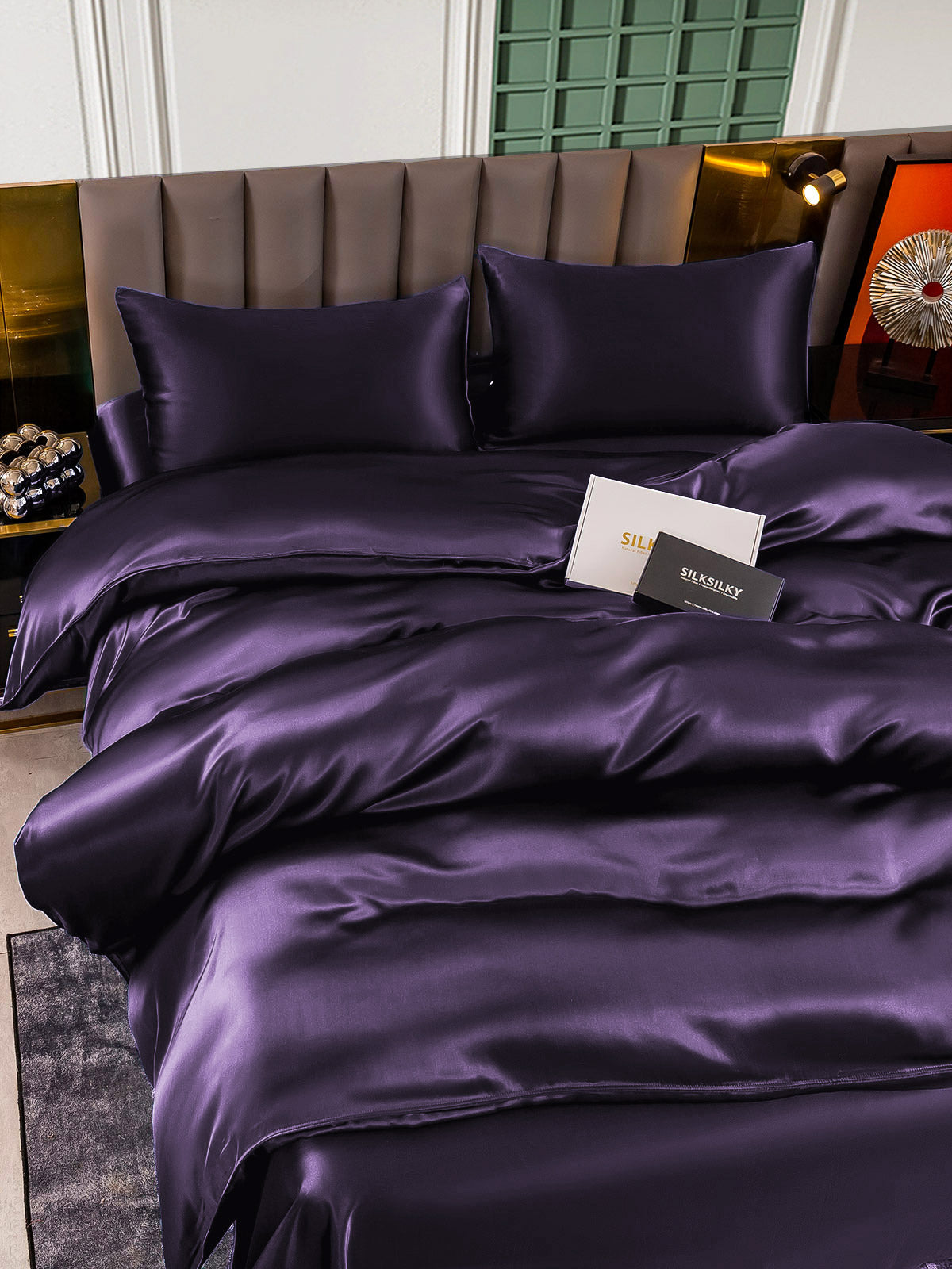 [Morado Oscuro] SilkSilky-ES 22Momme Seda Pura Bedding Set 004,