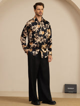 [Dragón Negro] SilkSilky-ES Long Sleeve Lapel Collar Camisa de hombre 008