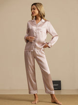[Rosa Corazón Geo] SilkSilky-ES Short Sleeve Lapel Collar Pijamas de mujer 006