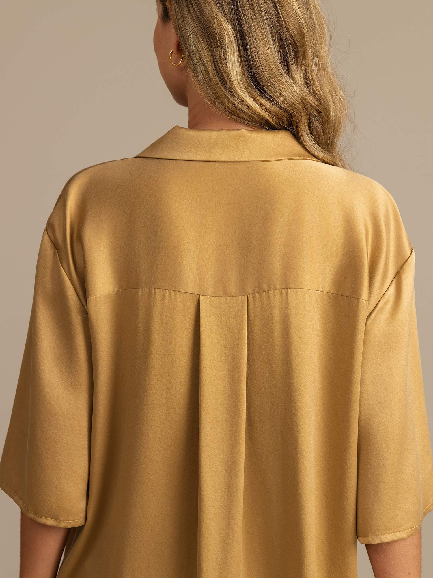 [Marrón Claro] SilkSilky-ES 19Momme Seda Pura Cuello Camisero Pijamas de mujer 004,