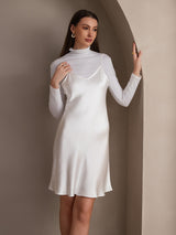 [Blanco] SilkSilky-ES Spalline Sottili Cuello en V Vestido 004