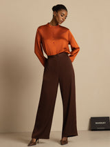 [Caramelo] SilkSilky-ES 19Momme Manga larga Cuello Alto Blusa 007