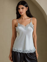 [Azul Grisáceo] SilkSilky-ES V Neck Top de tirantes 001