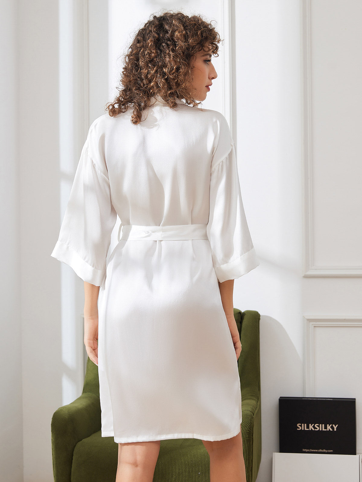 [Blanco] SilkSilky-ES Seda Pura Womens Robe 002