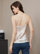 [Beige] SilkSilky-ES Spaghetti Strap V Neck Top de tirantes 002