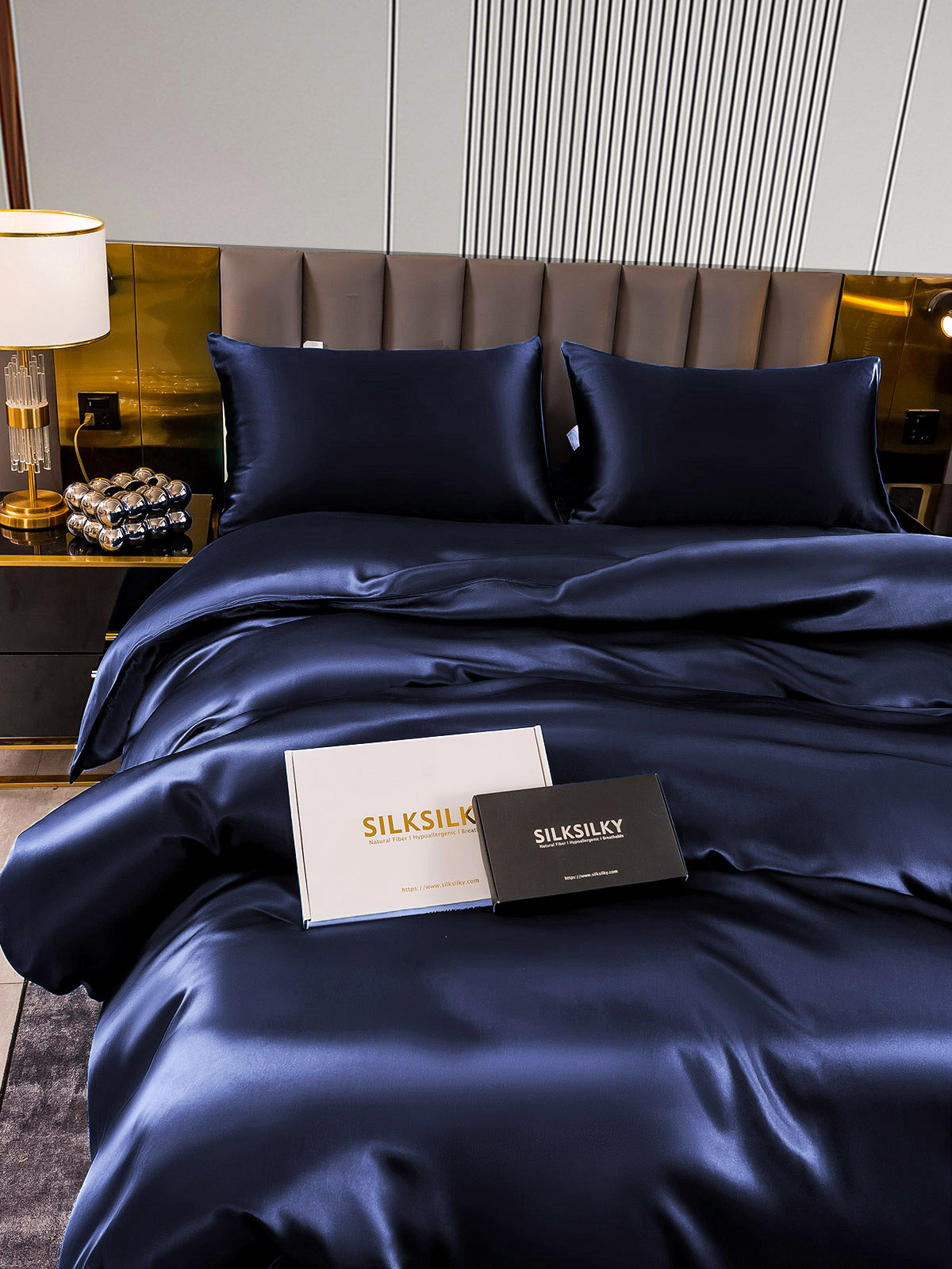 [Azul Oscuro] SilkSilky-ES 22Momme Seda Pura Bedding Set 005