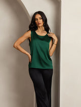 [Verde Oscuro] SilkSilky-ES Sleeveless Round Neck Top de tirantes 007