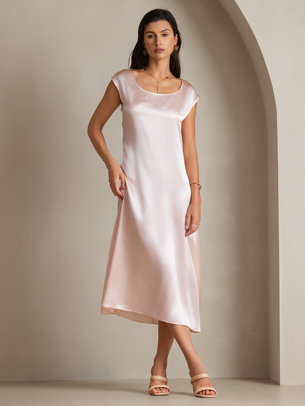 [Rosa] SilkSilky-ES 19Momme Seda Dress 002