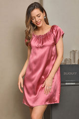 [Malva Pálido] SilkSilky-ES Cap Sleeve Square Neck Camisón 005