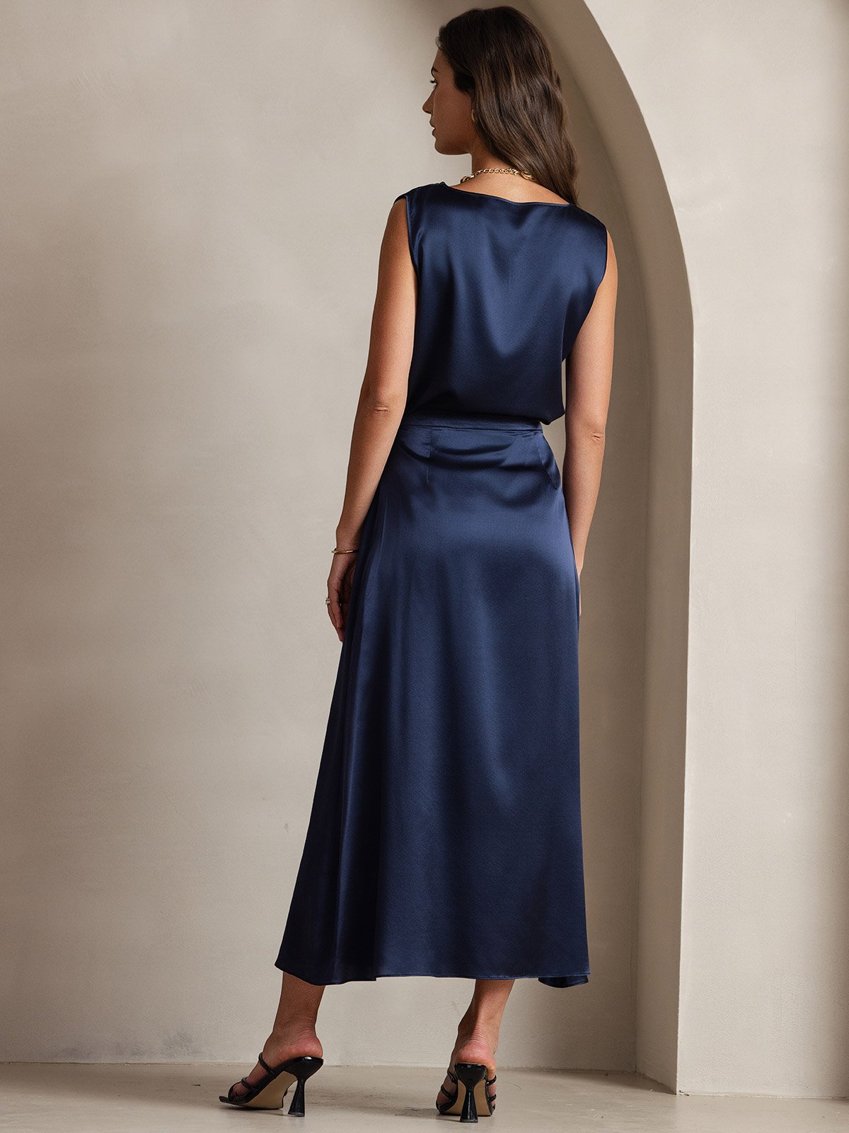 [Azul Oscuro] SilkSilky-ES 19Momme Seda Skirt 004