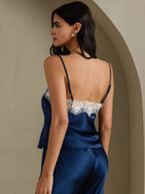 [Azul Oscuro] SilkSilky-ES Spaghetti Strap V Neck Top de tirantes 002