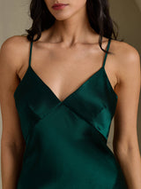[Verde] SilkSilky-ES Spaghetti Strap V Neck Vestido 004