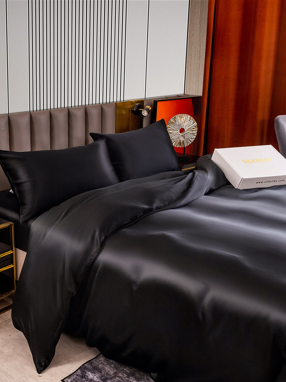 [Negro] SilkSilky-ES 22Momme Seda Pura Bedding Set 006