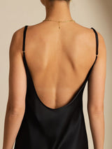 [Negro] SilkSilky-ES Spaghetti Strap Cuello en U Vestido 005