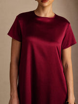 [Rojo Oscuro] SilkSilky-ES Short Sleeve Crew Neck Vestido 004