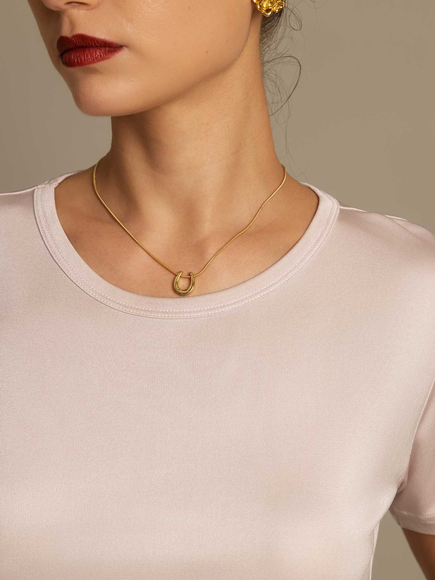 [Rosa Claro] SilkSilky-ES Tejido de seda Womens T-Shirt 004,