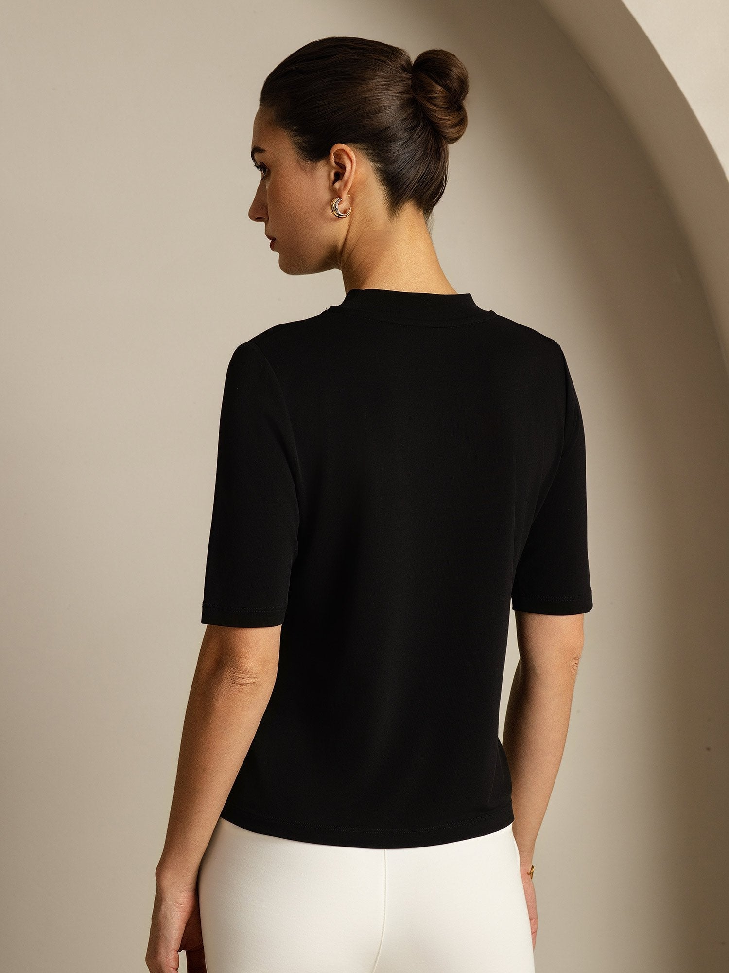 [Negro] SilkSilky-ES Seda Pura Womens T-Shirt 002