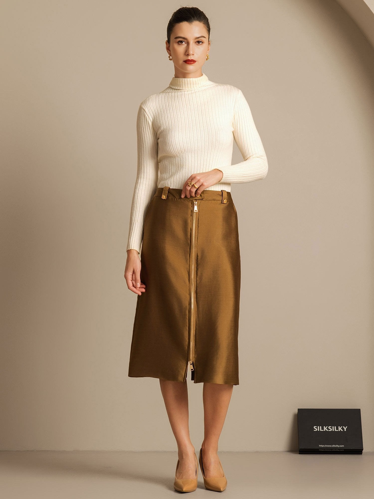 [Bronce] SilkSilky-ES 32Momme Silk-Wool Blend Skirt 008,