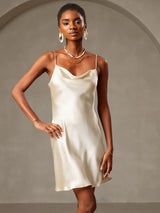 [Amarillo Claro] SilkSilky-ES Spaghetti Strap Cowl Neck Vestido 003