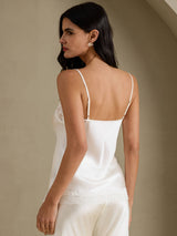 [Blanco] SilkSilky-ES V Neck Top de tirantes 002