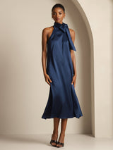[Azul Oscuro] SilkSilky-ES Sleeveless Halter Vestido 001