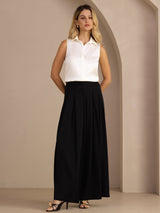 [Blanco] SilkSilky-ES Sleeveless Lapel Collar Blusas de Mujer 007