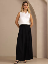 [Blanco] SilkSilky-ES Sleeveless Lapel Collar Blusas de Mujer 007