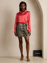[Rojo Imperial] SilkSilky-ES Long Sleeve Lapel Collar Blusas de Mujer 008