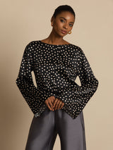 [Lunares] SilkSilky-ES 19Momme Seda Manga larga Blouse 001