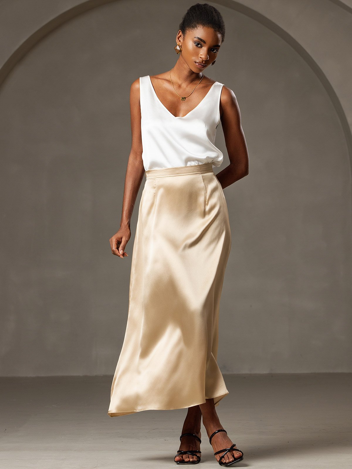 [Champán] SilkSilky-ES 19Momme Seda Skirt 003