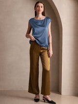 [Verde Azulado Real] SilkSilky-ES Cap Sleeve Round Neck Camisetas de Mujer 005