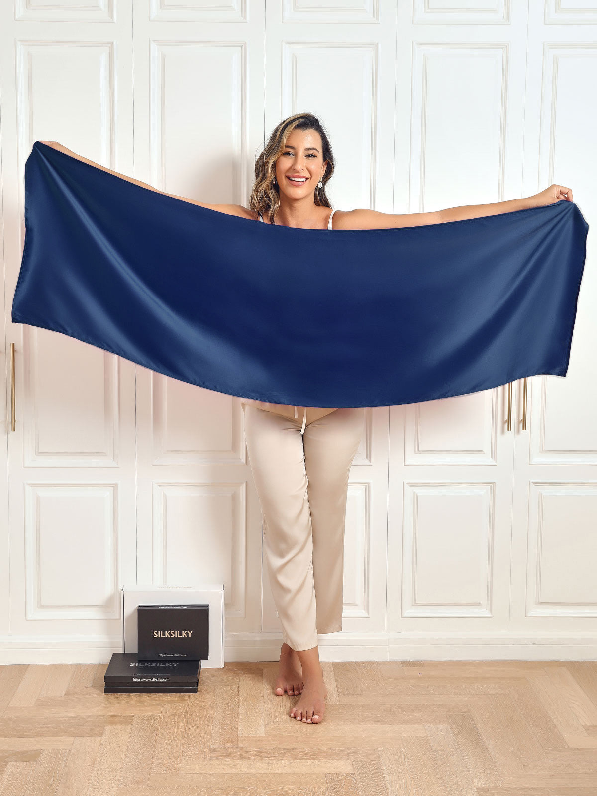 [Azul Oscuro] SilkSilky-ES Seda Pura Scarf 001