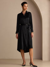 [Negro] SilkSilky-ES Long Sleeve Lapel Collar Vestido 006