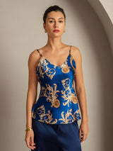 [Dragón Navy] SilkSilky-ES Seda Pura Cuello en V Top de tirantes 003,