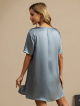 [Azul Grisáceo] SilkSilky-ES Half Sleeve V Neck Camisón 002